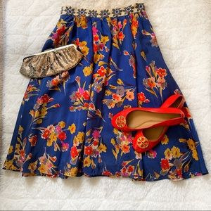 Anthropologie blue floral silk skirt